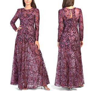 Dress the Population Ava Sequin Fit-and-Flare Gown in Deep Plum Multi sz L $448